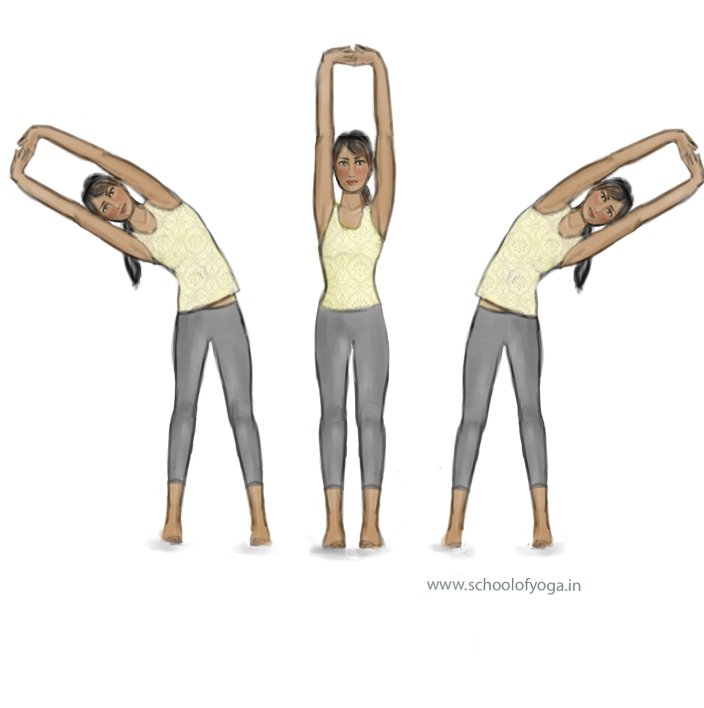 Tāḍāsana: Technique and benefits of the mountain pose - Image 3: Tiryaka-tāḍāsana - three variation mountain pose