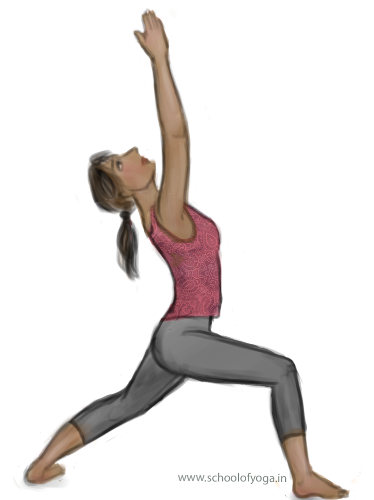 How to do the veerabhadrāsana: The gracious warrior pose - Image 1: Illustration of veerabhadrāsana