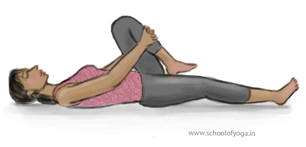 Easy Pavanamuktāsana (air relieving pose) and its benefits - Image 1: Pavanamuktāsana with one leg