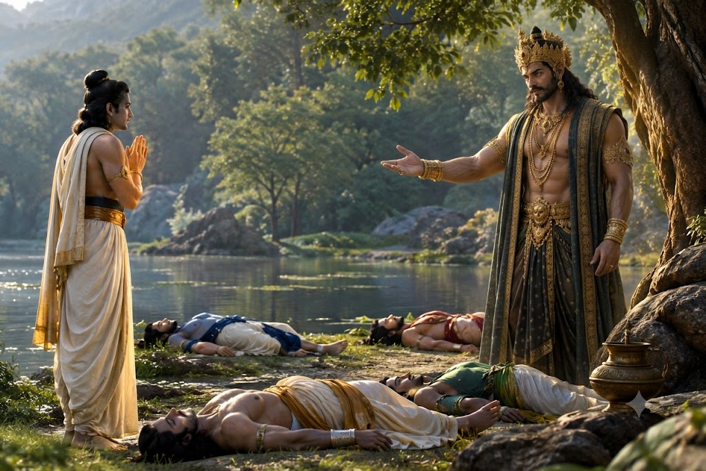 Why is the yaksha prashna so important? - Image 1: Yudhisthira answers Yaksha's questions