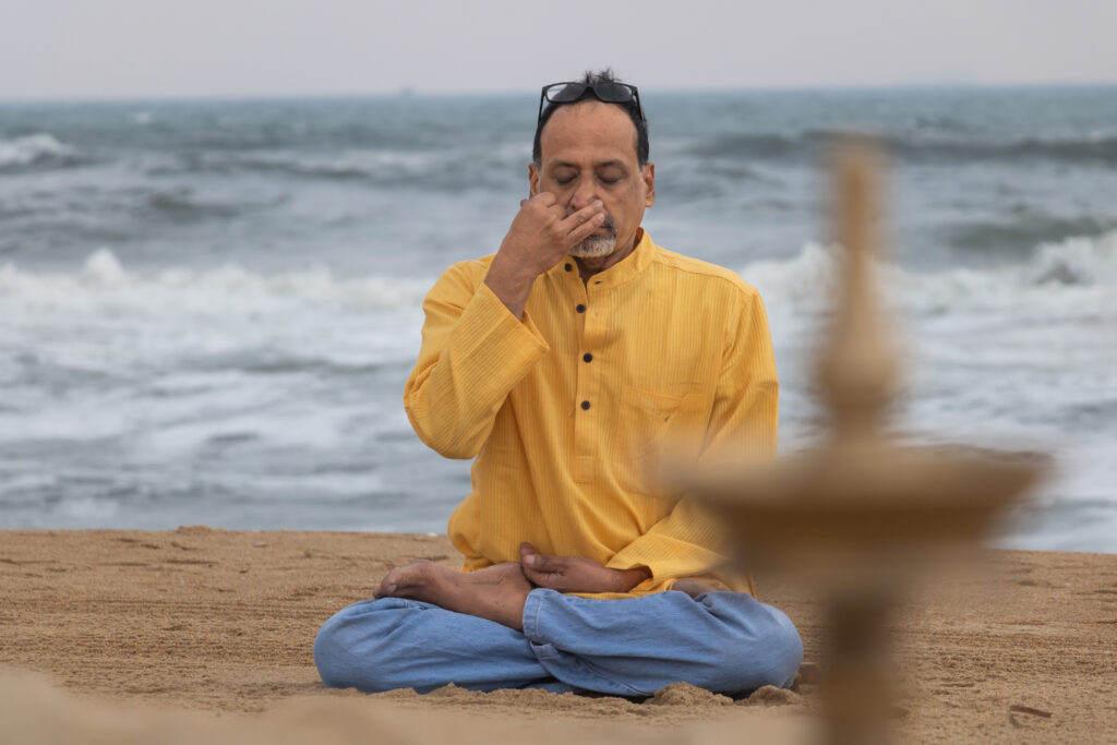 V Iyer doing Pranayama